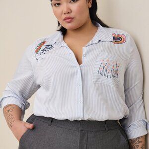NEW Torrid Lizzie Rayon Twill Embroidered Button Up Long Sleeve Shirt Size 2X